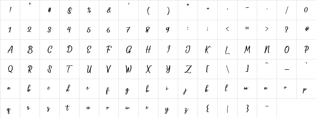 Baleria Script Regular  glyph index