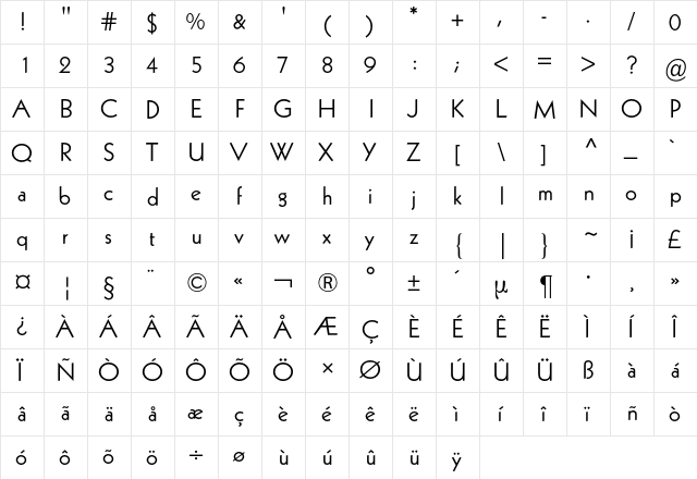 Kabel BQ Regular  glyph index