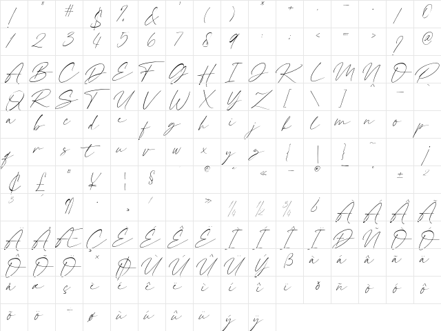 Rafelya Carrotin Regular  glyph index