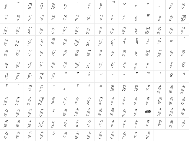 Opus Magnus Outline Italic Italic  glyph index