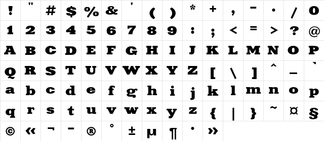 XeniaExtendedC Bold  glyph index