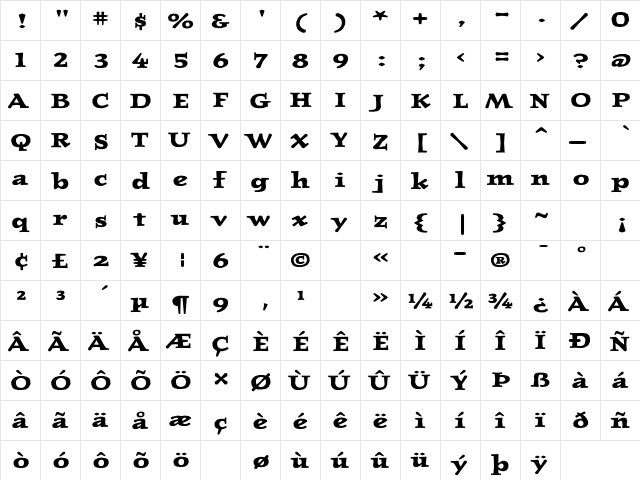 JournalLining-UltraBold Ultra Bold  glyph index