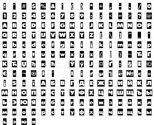 FuturisCameo Cyrillic  glyph index