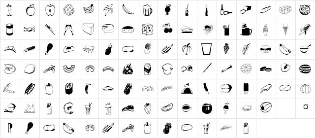 Food! Regular  glyph index