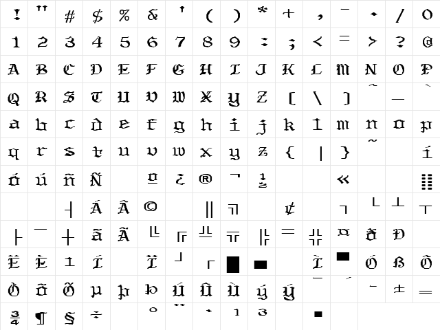 Remembrance 3 Regular  glyph index