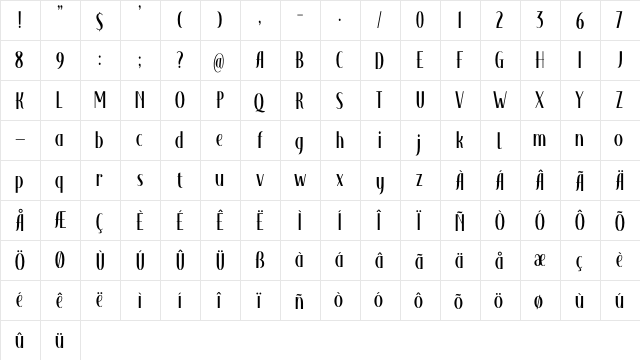 Adagietto DEMO Regular  glyph index