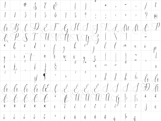 Melamar Regular  glyph index