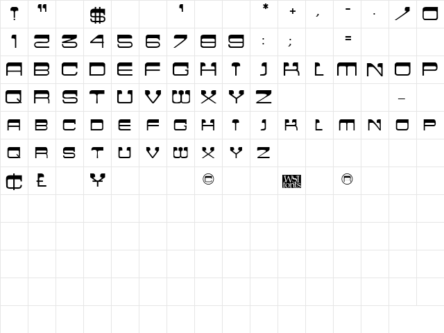 CrewCutCaps Regular  glyph index