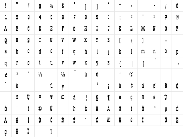 Boom-Town-Normal Regular  glyph index
