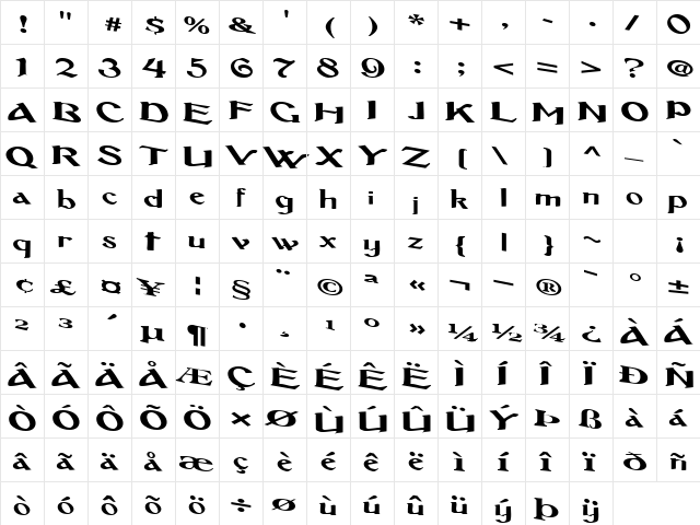 FootenHold Regular  glyph index