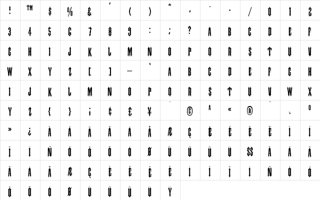 IRONWOOD-Medium Regular  glyph index