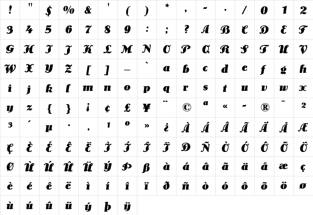 Lo-Type Medium Italic  glyph index
