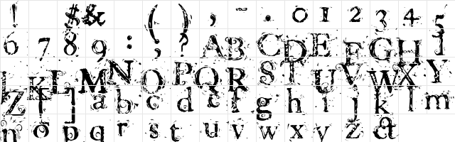 Caslon Frenzy Regular  glyph index