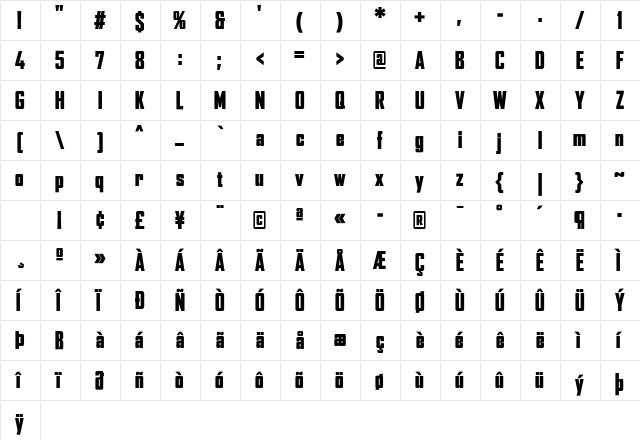 AgencyFB Black Cond Regular  glyph index