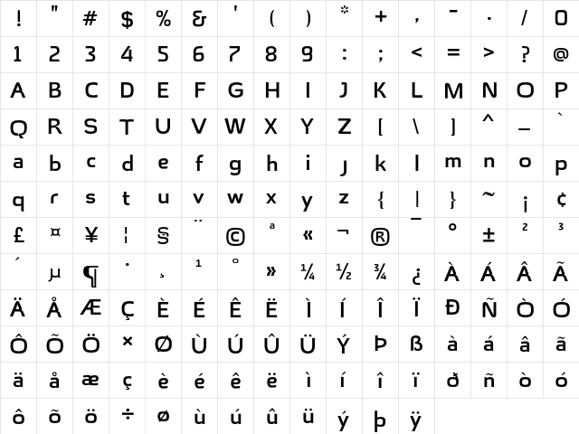 Hargloves Med Regular  glyph index