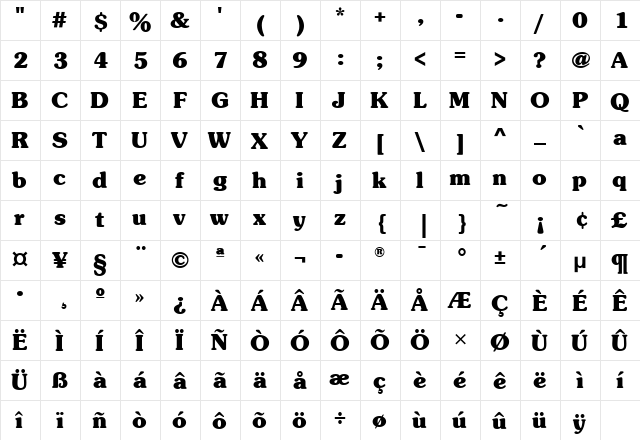 SouvenirMdITC Bold  glyph index