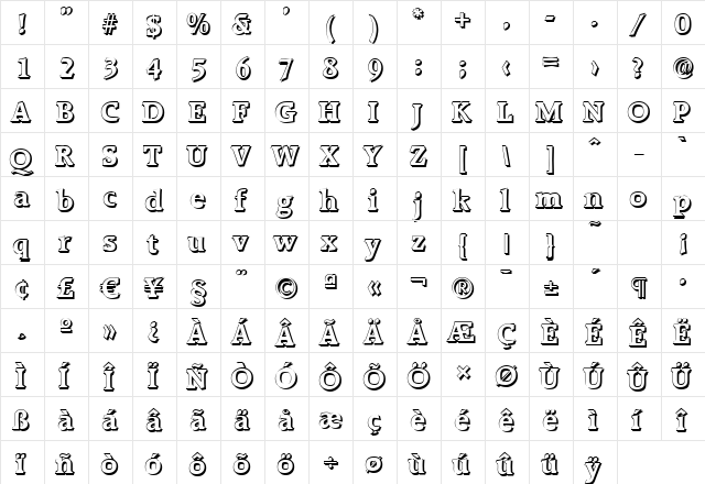 AliBeckerShadow Bold  glyph index