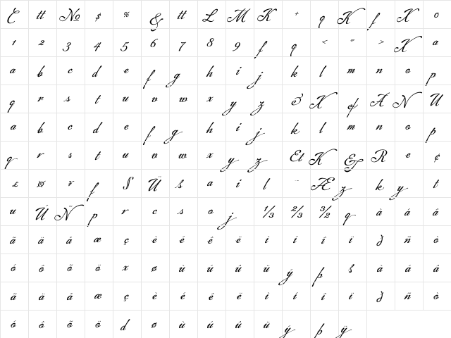 Machia Xtra One Regular  glyph index