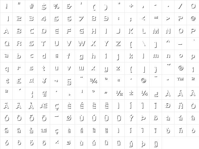 Handel Gothic Only Shadow D Bold  glyph index