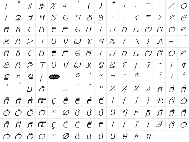 Coyote Deco ExpItal ExpItal  glyph index