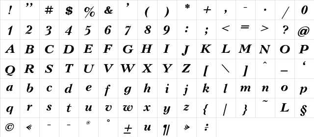 KudrashovC Bold Italic  glyph index