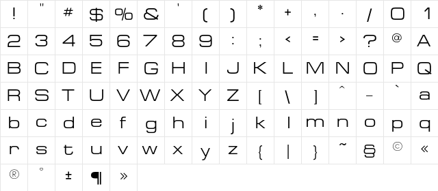 EuropeExt Regular  glyph index