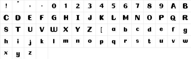 BOLDER Regular  glyph index