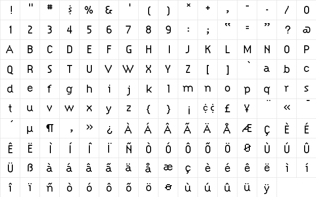 SimplexLight Regular  glyph index
