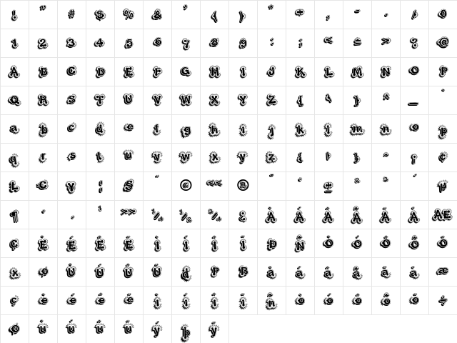 ElliottsJigsawDropshadow Regular  glyph index