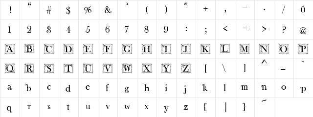 PC Viola Regular  glyph index