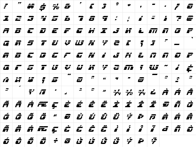 Replicant Laser Italic Laser Italic  glyph index