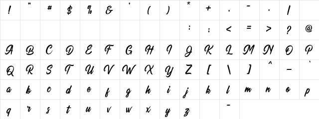 Quillain Regular  glyph index
