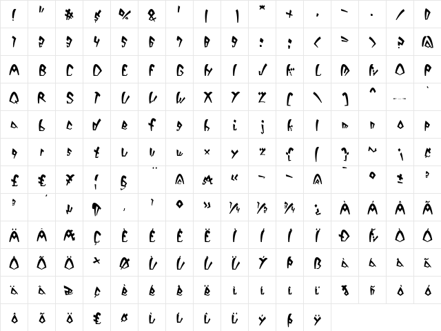 Dack Regular  glyph index