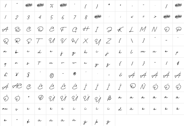 Charlotte Amalie Regular  glyph index