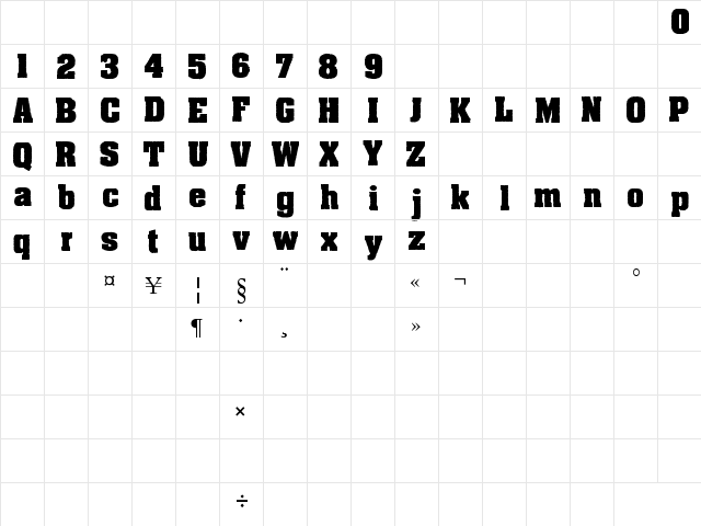 Dirty Old Town Regular  glyph index