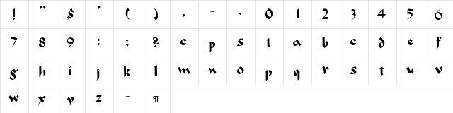 CallifontsC33PostScript Regular  glyph index