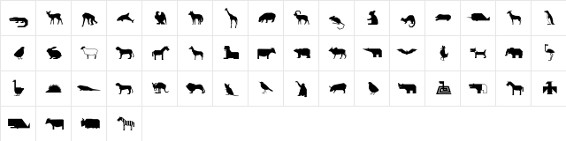 Animals Regular  glyph index
