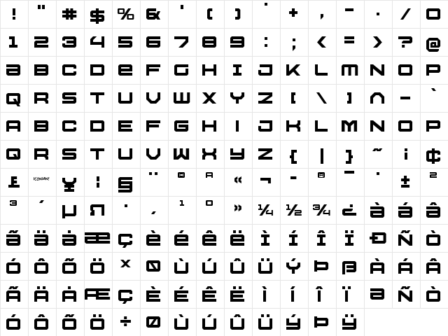 U.S.S. Dallas Regular  glyph index