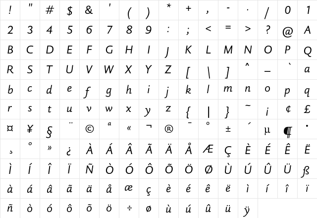 DTL Haarlemmer D Sans Italic  glyph index