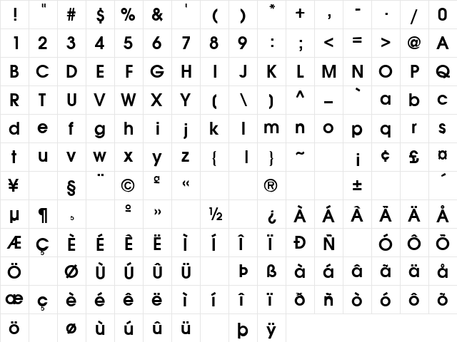Confused 2 Regular  glyph index