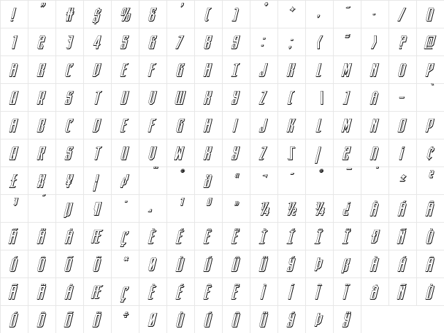 Dark Dominion 3D Italic Italic  glyph index