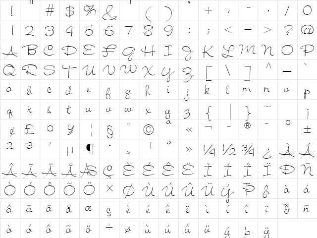 Jiffy Com Regular  glyph index