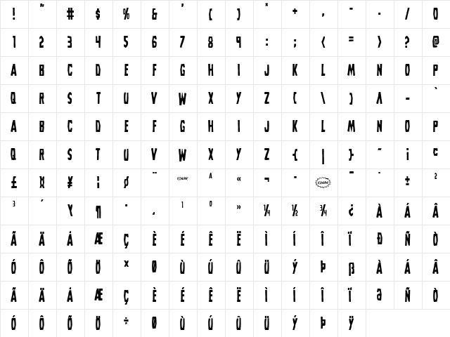 Grim Ghost Condensed Condensed  glyph index