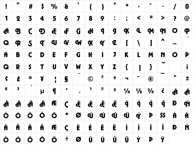 Plaza41 Becker Regular  glyph index