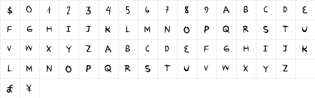ZipDown Regular  glyph index
