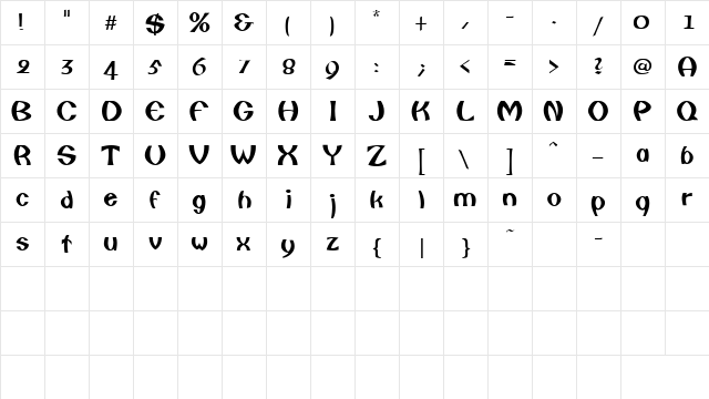 LeighSSK Regular  glyph index