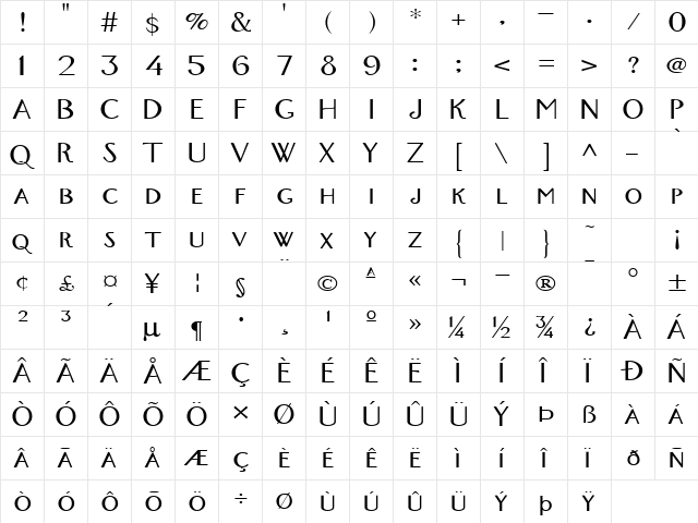 New-York-Extended Normal  glyph index