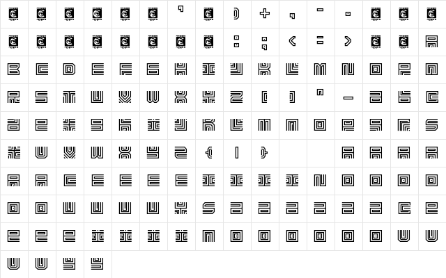 Maze Line Free Regular  glyph index