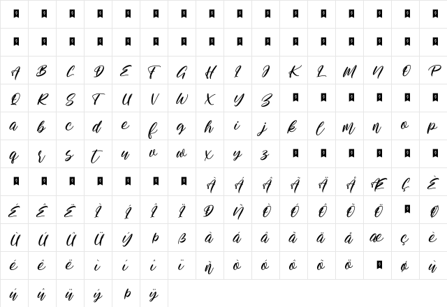 Allietta Regular  glyph index