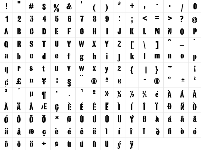 StencilSet Black  glyph index